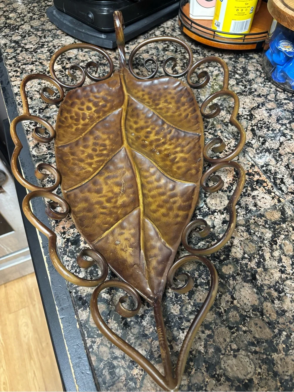 Pier 1 Metal Leaf Decorative Tray in Brown and Gold Tones
